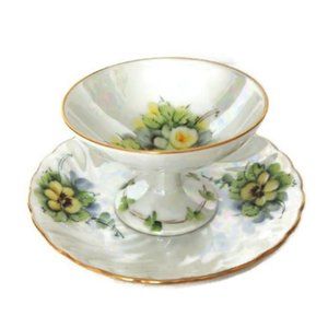 Hand Painted Lusterware Mini Compote and Saucer